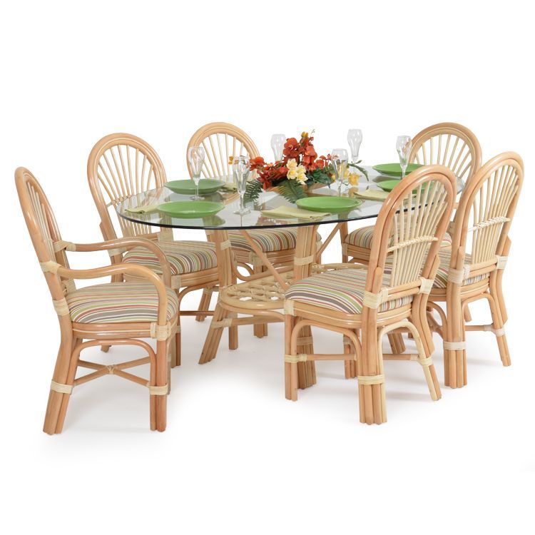 Islamorada Rattan 7 Piece Dining Set Natural – Leaders Casual Furniture Intended For Natural Woven Modern Outdoor Chairs Sets (View 11 of 15)