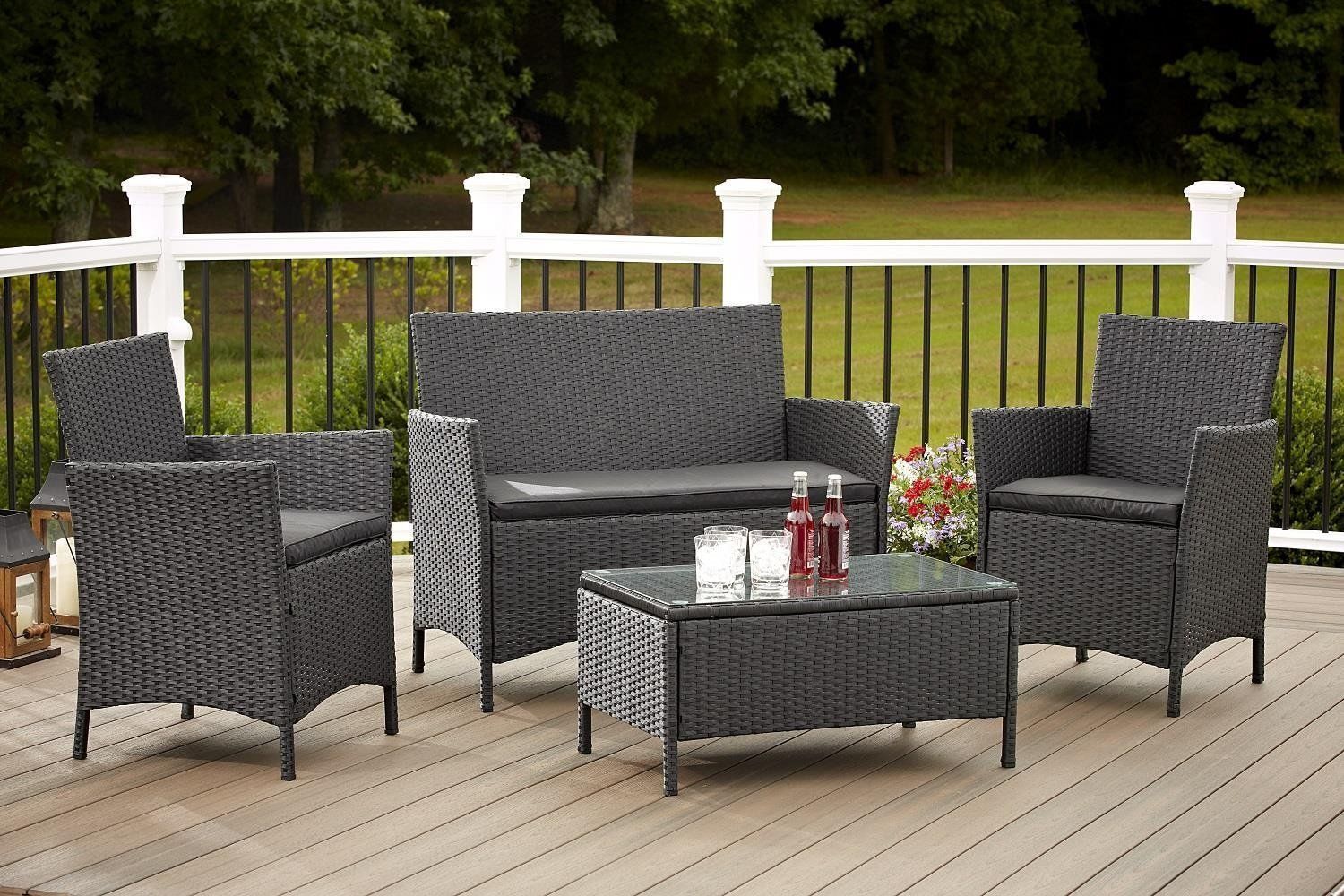 Jamaica 4 Piece Patio Furniture Set In Outdoor Resin Wicker With Black Intended For 4 Piece Outdoor Patio Sets (View 2 of 15)