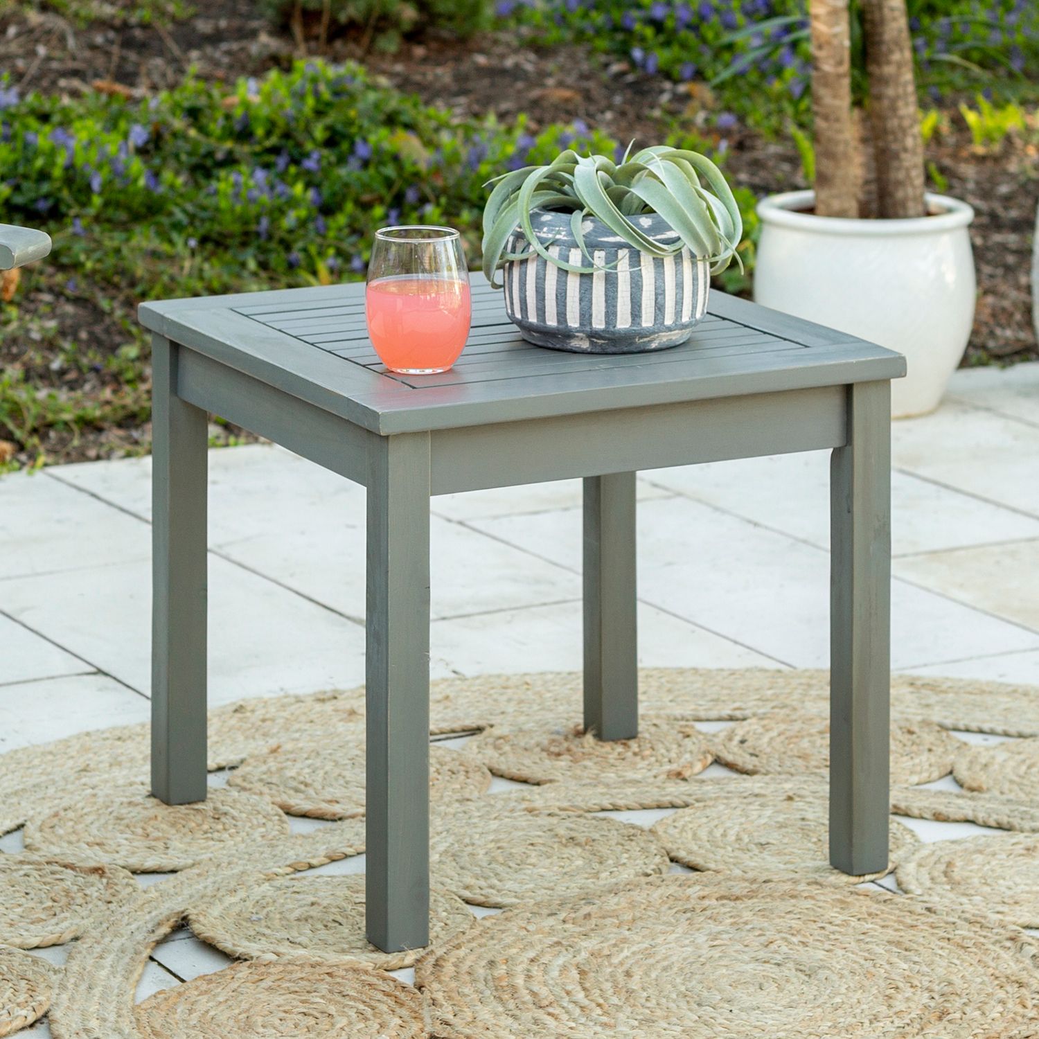 Jardin Gray Wash Acacia Wood Patio Side Table – Pier1 Imports Throughout Natural Dark Oil Acacia Outdoor Arm Chairs (View 2 of 15)