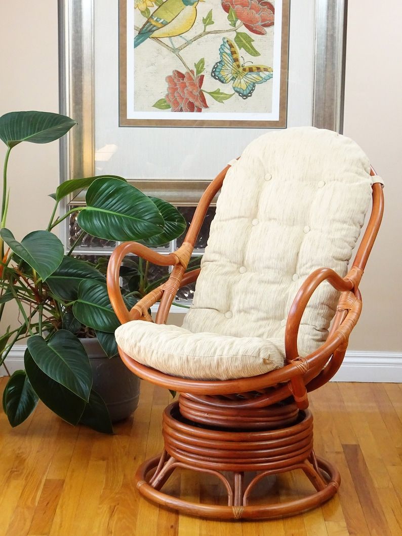 Java Lounge Swivel Rocking Chair Rattan Wicker Handmade W/ | Etsy Within Dark Natural Rocking Chairs (View 4 of 15)