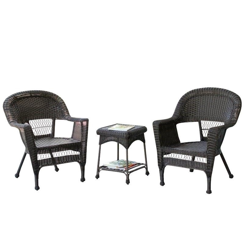 Jeco 3 Piece Resin Wicker Patio Conversation Set In Espresso – W00201 2 Ces With Regard To Beige Wicker And Green Fabric Patio Bistro Sets (View 5 of 15)