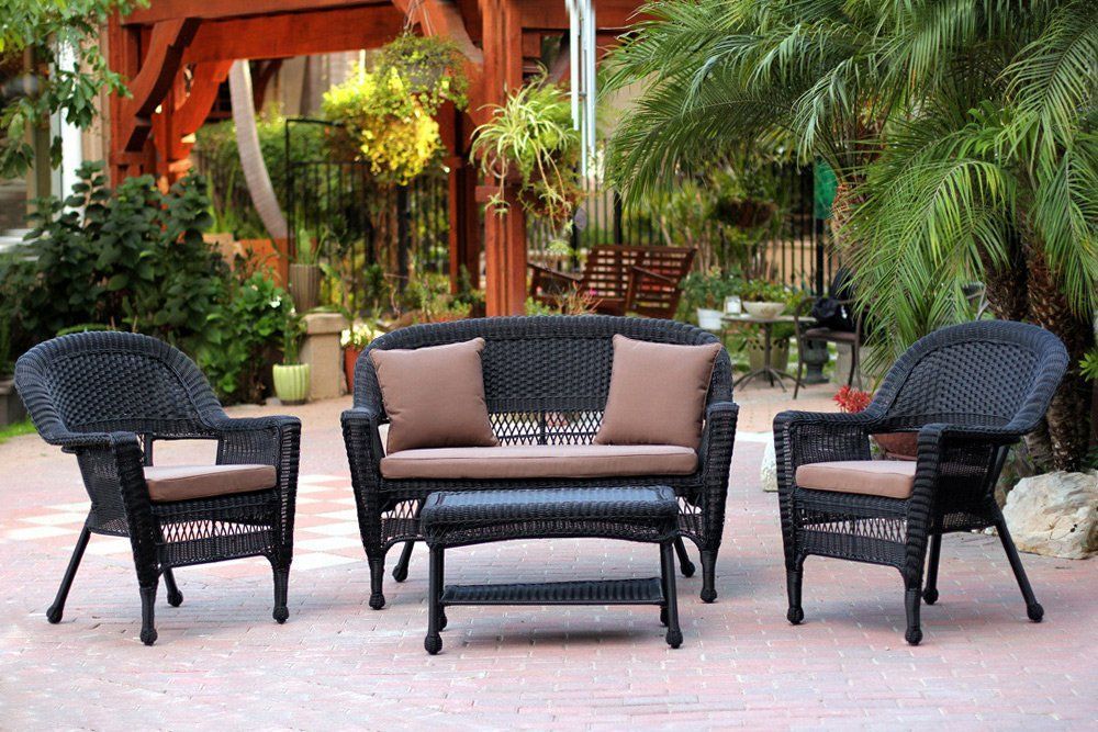 Jeco W00207Gfs007 4 Piece Wicker Conversation Set With Cococa Brown Regarding Brown Patio Conversation Sets With Cushions (View 8 of 15)