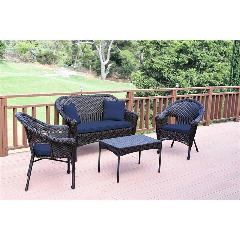 Jeco Wicker Patio Chair In Brown And Midnight Blue (Set Of 2) – W00402 With Regard To Blue And Brown Wicker Outdoor Patio Sets (View 5 of 15)