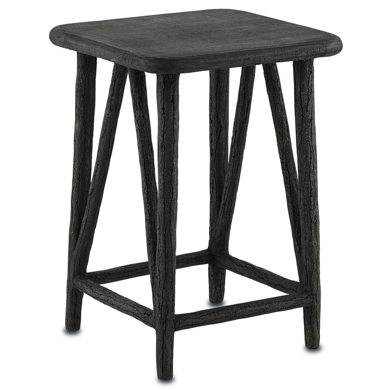 Kathy Kuo Home Naomi Modern Classic Distressed Black Concrete Outdoor In Black Iron Outdoor Accent Tables (View 4 of 15)