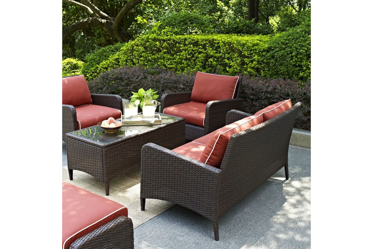 Kiawah 4 Piece Outdoor Wicker Seating Set With Sangria Cushionscrosley With 4 Piece Outdoor Wicker Seating Sets (View 4 of 15)