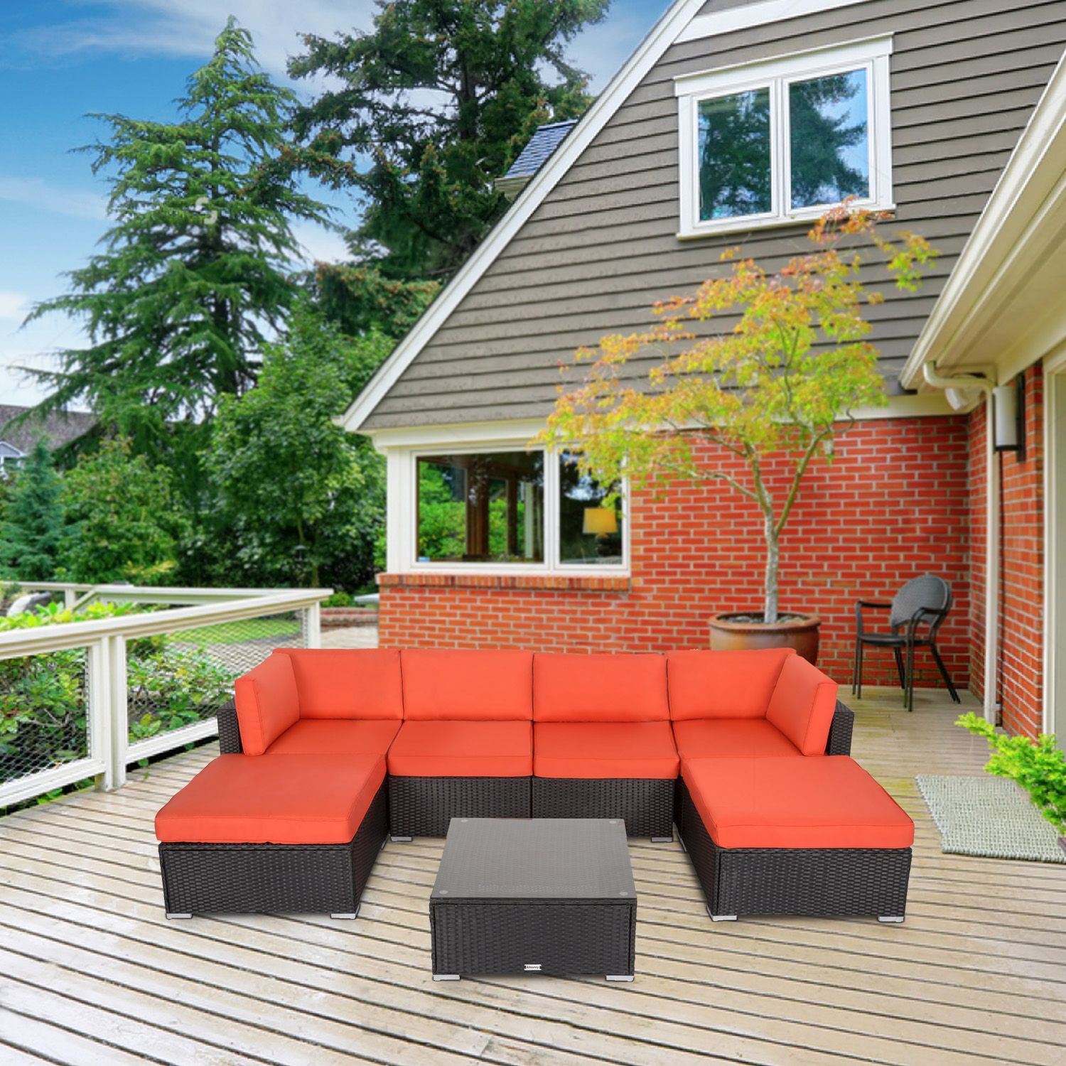 Kinbor 7Pcs Outdoor Patio Furniture Sectional Pe Rattan Wicker Rattan Regarding Outdoor Wicker Orange Cushion Patio Sets (View 6 of 15)