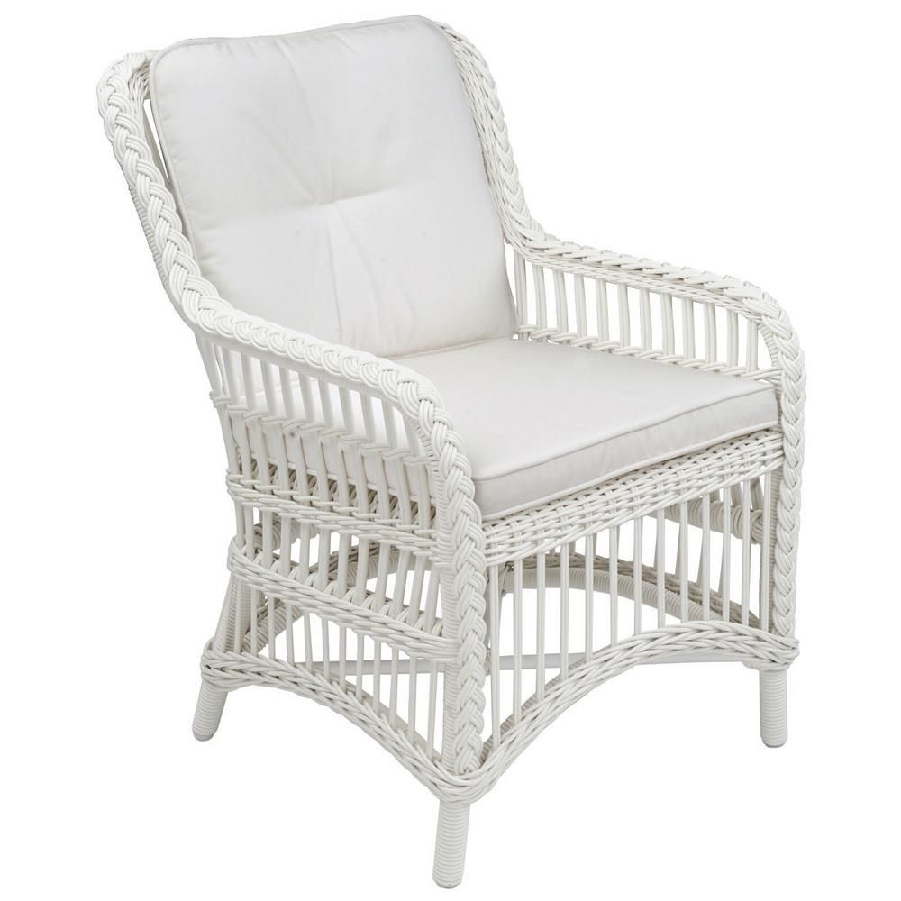 Kingsley Bate Chatham Coastal Beach White Woven Wicker Outdoor Dining In Fabric Outdoor Wicker Armchairs (View 8 of 15)