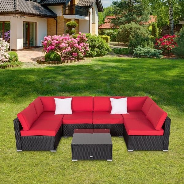 Kinsunny Outdoor Sectional Sofa, All Weather Patio Furniture Rattan Inside Red Loveseat Outdoor Conversation Sets (View 4 of 15)