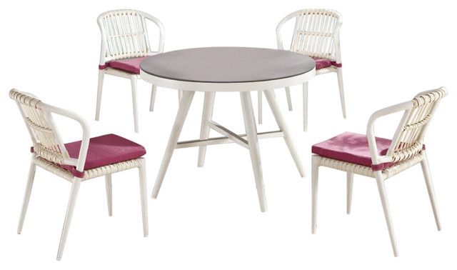 Kitaibela Modern Outdoor Armless Dining Set For Four With Round Table In Armless Round Dining Sets (View 13 of 15)