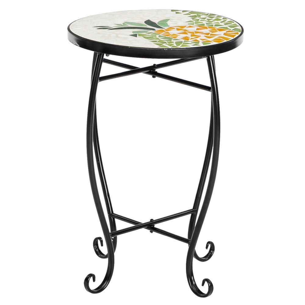 Ktaxon Summer Pineapple Mosaic Wrought Iron Outdoor Accent Table With Regard To Mosaic Black Iron Outdoor Accent Tables (View 12 of 15)