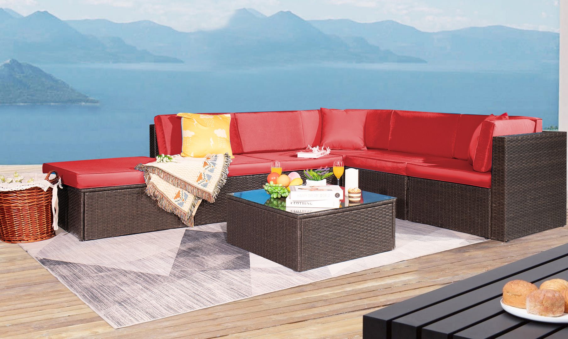 Lacoo 7 Pieces Outdoor Conversation Set All Weather Pe Rattan Sectional With Regard To Red Loveseat Outdoor Conversation Sets (View 3 of 15)