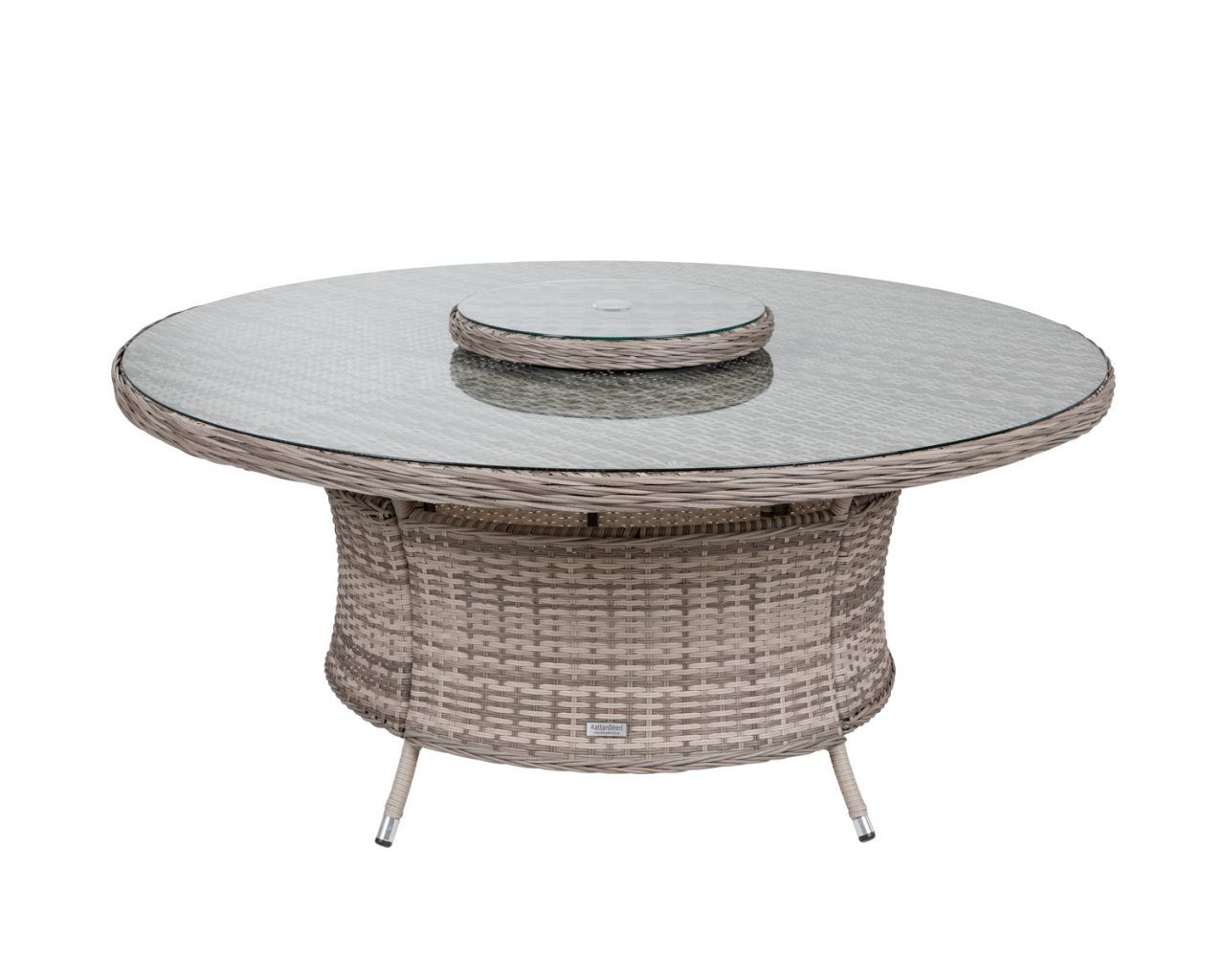 Large Round Rattan Garden Dining Table With Lazy Susan In Grey – Rattan Throughout Distressed Wicker Patio Dining Set (View 8 of 15)