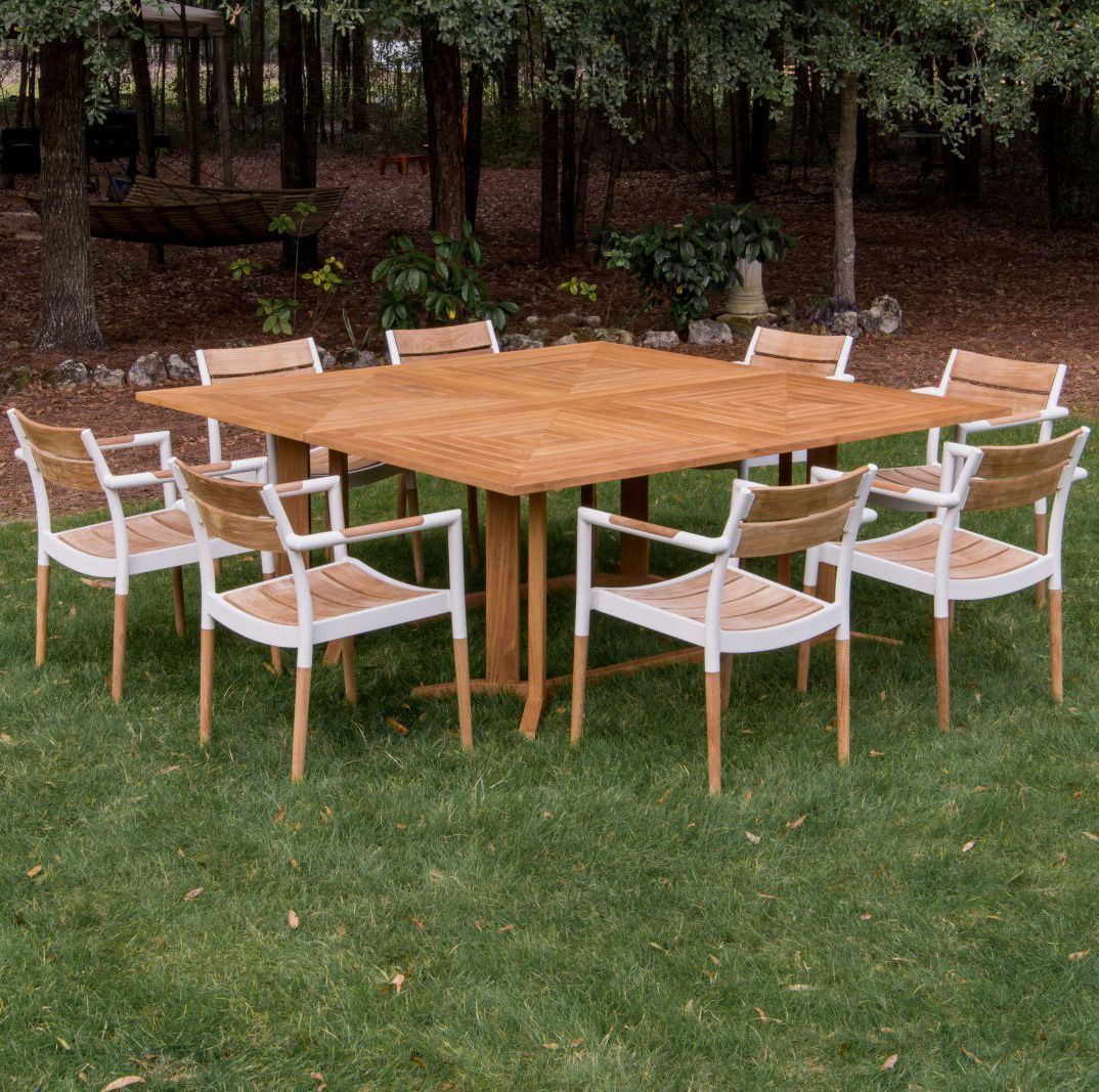 Large Square Dining Set Composed Of 2 Rectangular Pyramid Tables And 8 Pertaining To Teak Outdoor Square Dining Sets (View 8 of 15)