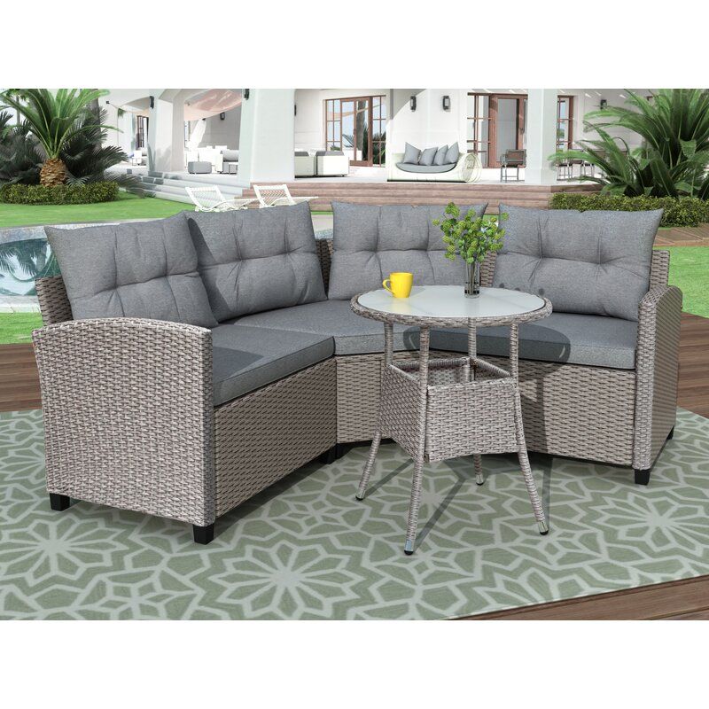 Latitude Run® 4 Piece Resin Wicker Patio Furniture Set With Round Table With Regard To 4 Piece Outdoor Wicker Seating Sets (View 11 of 15)