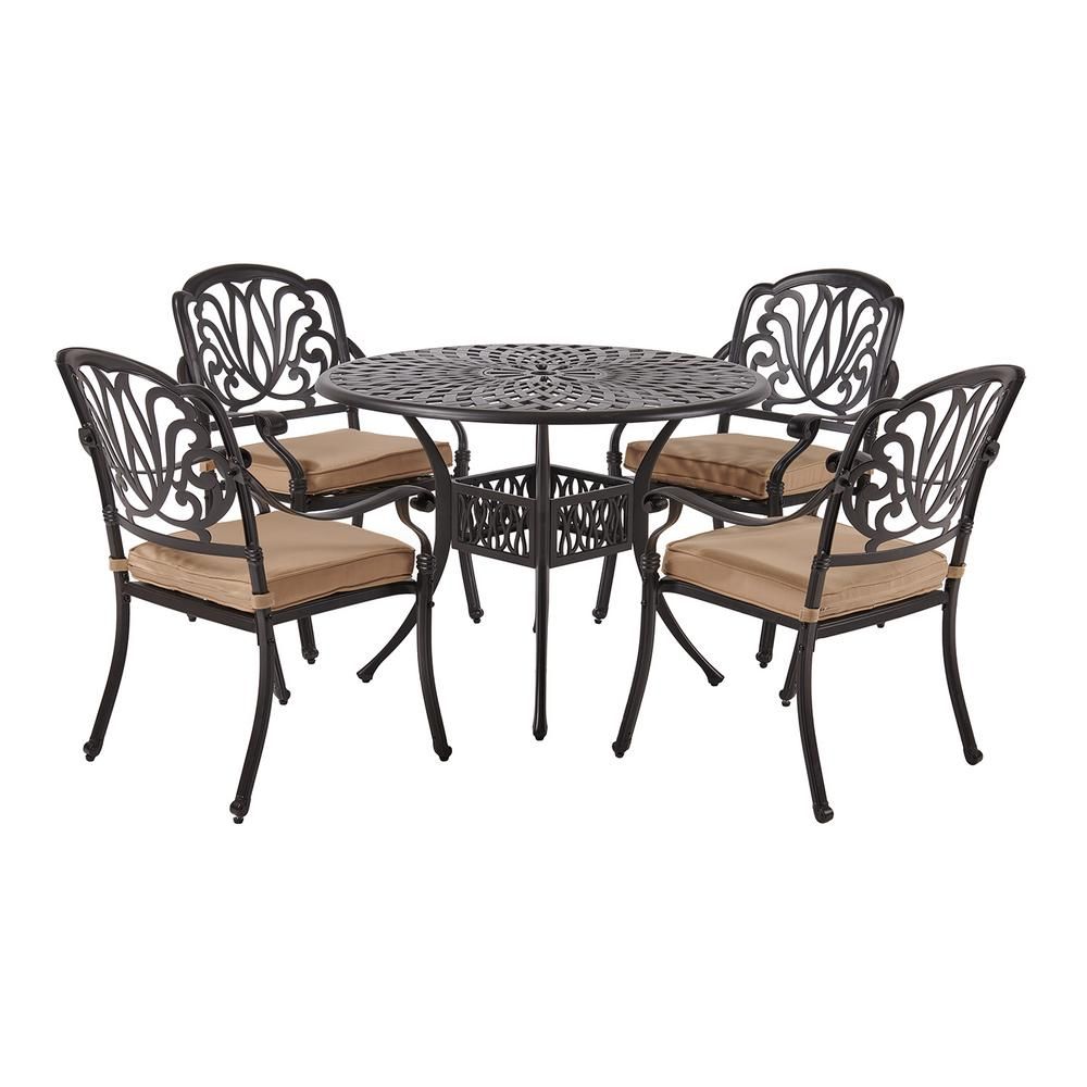 Laurel Canyon Classic Dark Brown 7 Piece Cast Aluminum Outdoor Dining Within Dark Brown Patio Dining Sets (View 13 of 15)