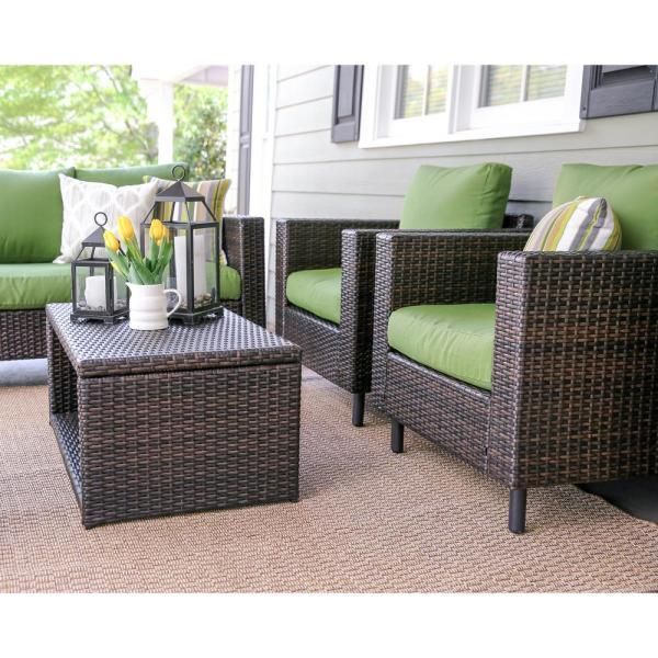 Leisure Made Draper 4 Piece Wicker Patio Conversation Set With Green With Indoor Outdoor Conversation Sets (View 6 of 15)