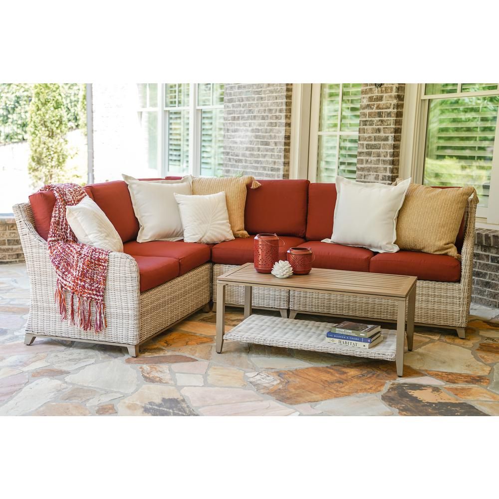 Leisure Made Hampton 5 Piece Wicker Outdoor Sectional With Red Cushions In 5 Piece 5 Seat Outdoor Patio Sets (View 14 of 15)