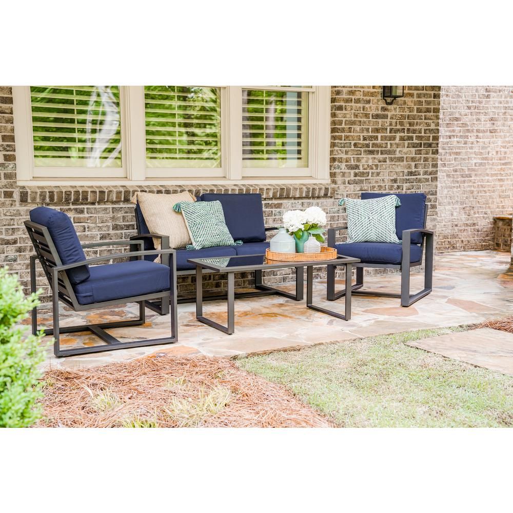Leisure Made Jasper 4 Piece Aluminum Patio Conversation Set With Navy With Patio Conversation Sets And Cushions (View 6 of 15)