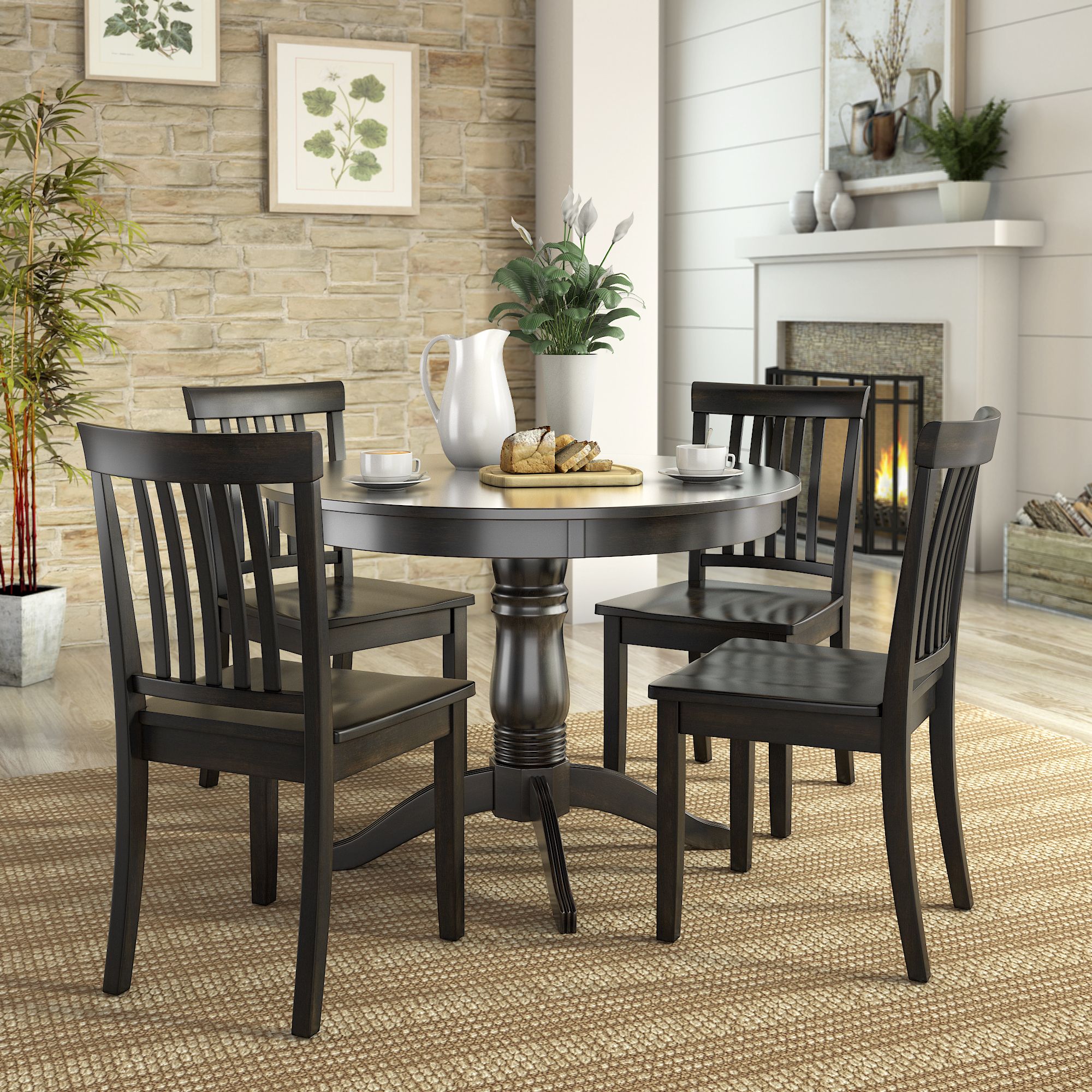 Lexington 5 Piece Wood Dining Set, Round Table And 4 Mission Back Inside 5 Piece Round Dining Sets (View 1 of 15)