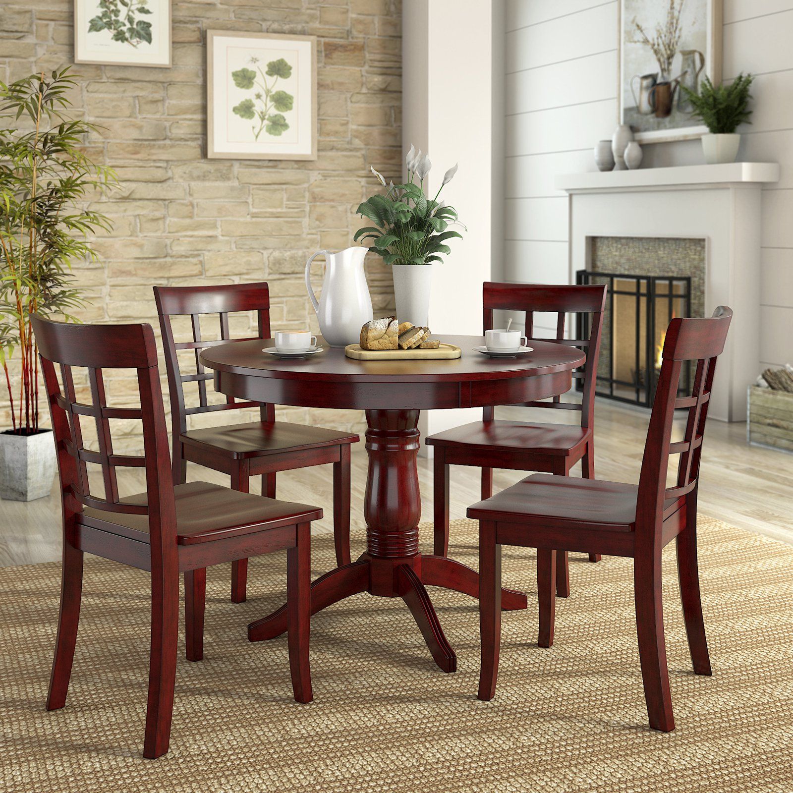Lexington 5 Piece Wood Dining Set, Round Table And 4 Window Back Chairs Throughout Red 5 Piece Outdoor Dining Sets (View 15 of 15)