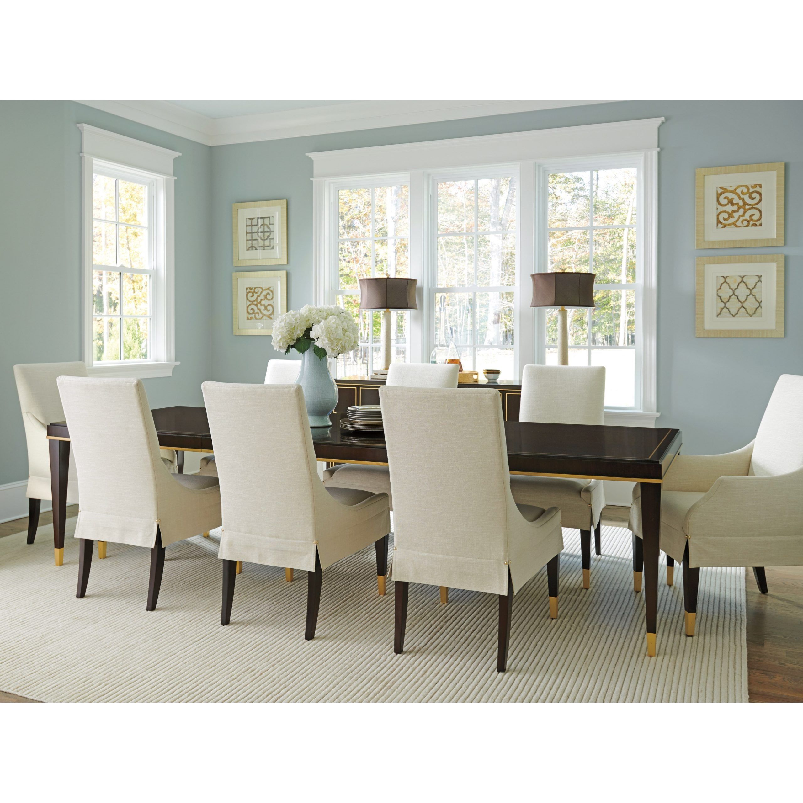 Lexington Carlyle Transitional 9 Piece Dining Set With Manhattan Table Throughout 9 Piece Square Dining Sets (View 8 of 15)