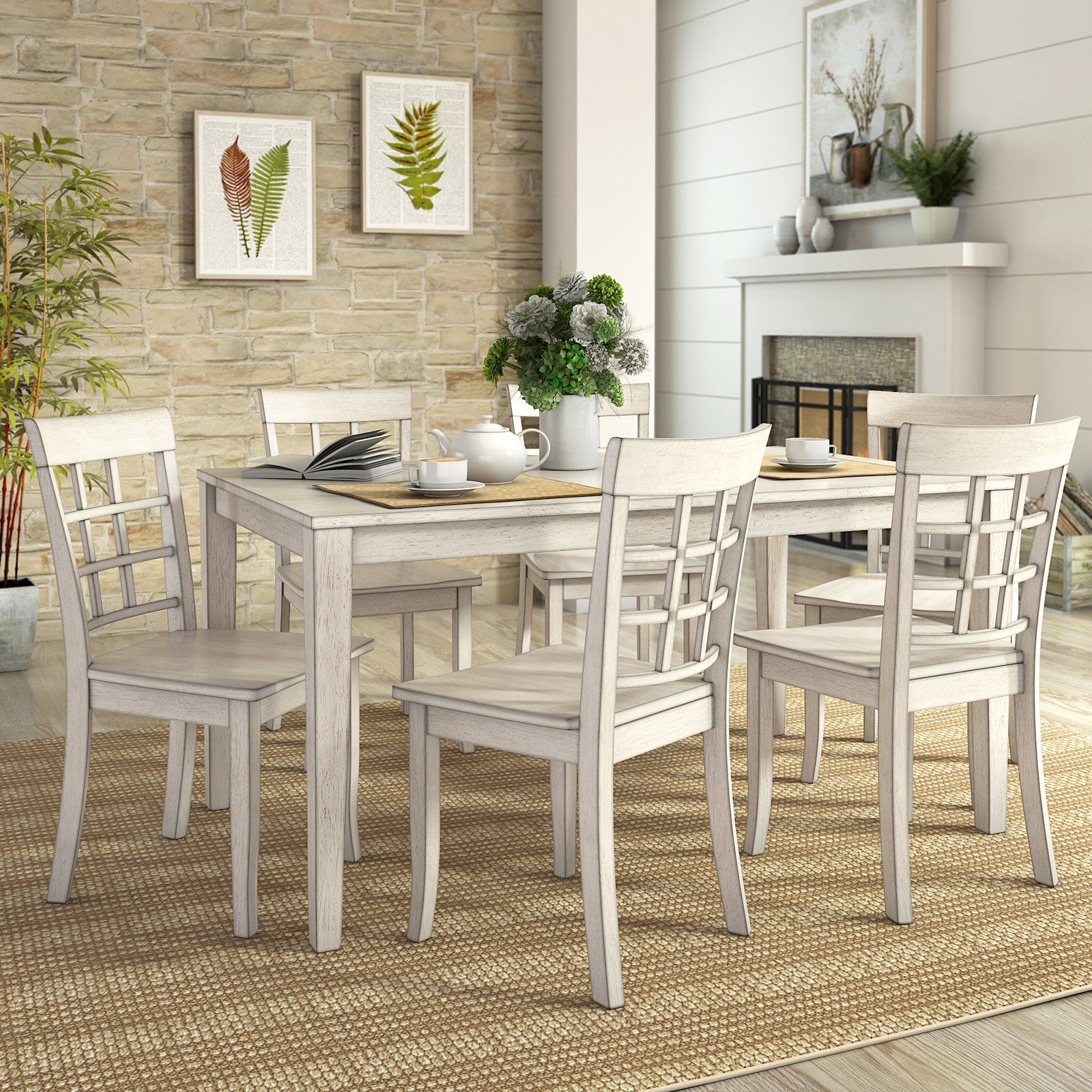 Lexington Large Wood Dining Set With 6 Window Back Chairs, White Within White Wood Soutdoor Seating Sets (View 13 of 15)
