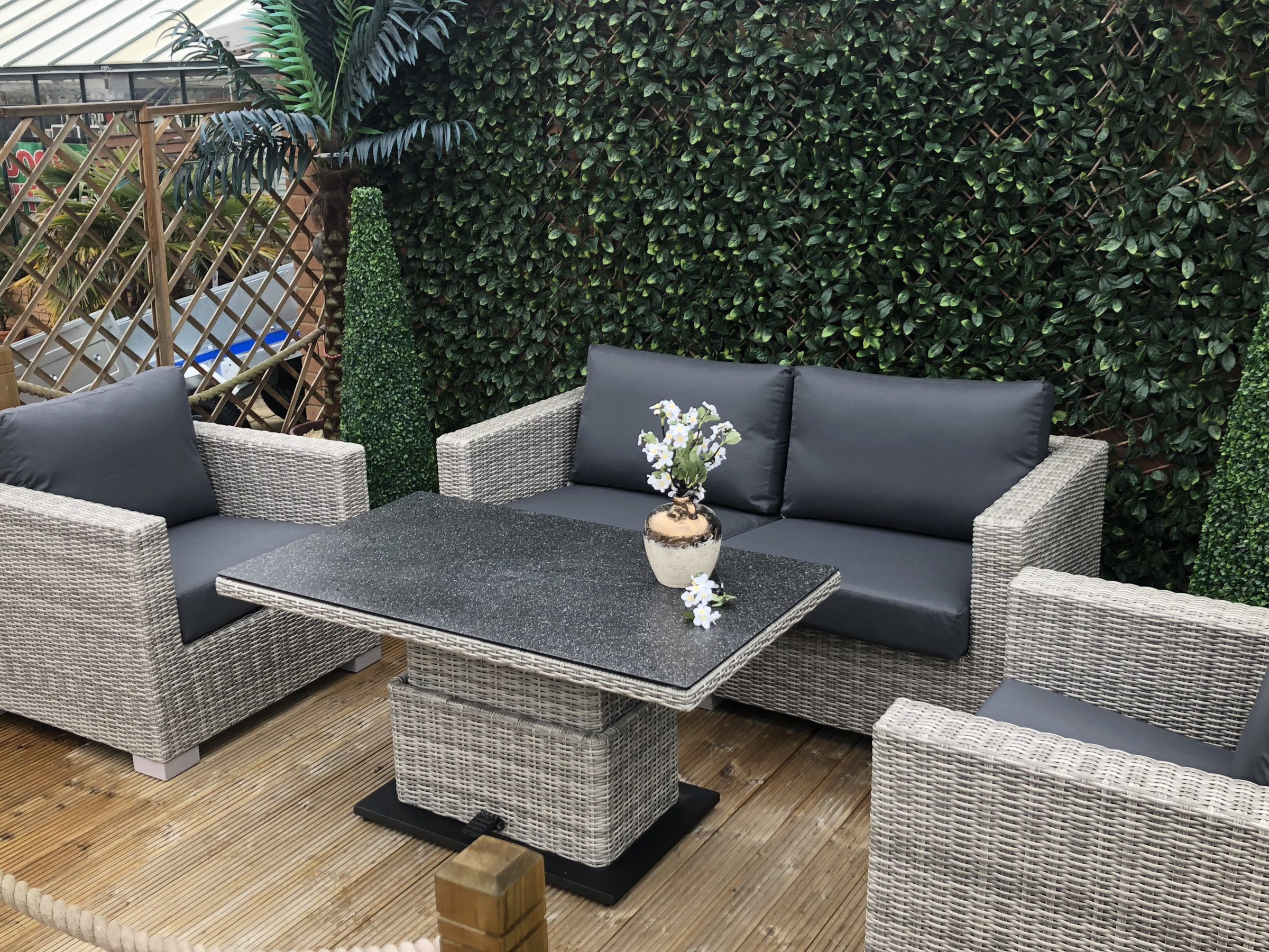 Life Outdoor Living Aya Lounge Set With Adjustable Table – Yacht Grey Within Black Weave Outdoor Modern Dining Chairs Sets (View 2 of 15)