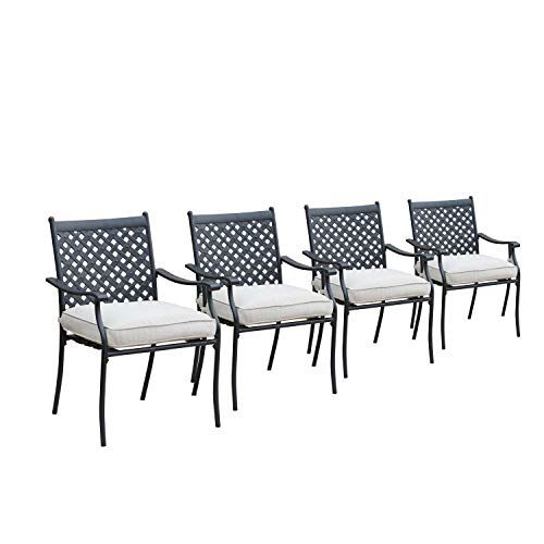 Lokatse Home 4 Piece Outdoor Patio Metal Wrought Iron Dining Chair Set With Regard To White 4 Piece Outdoor Seating Patio Sets (View 13 of 15)