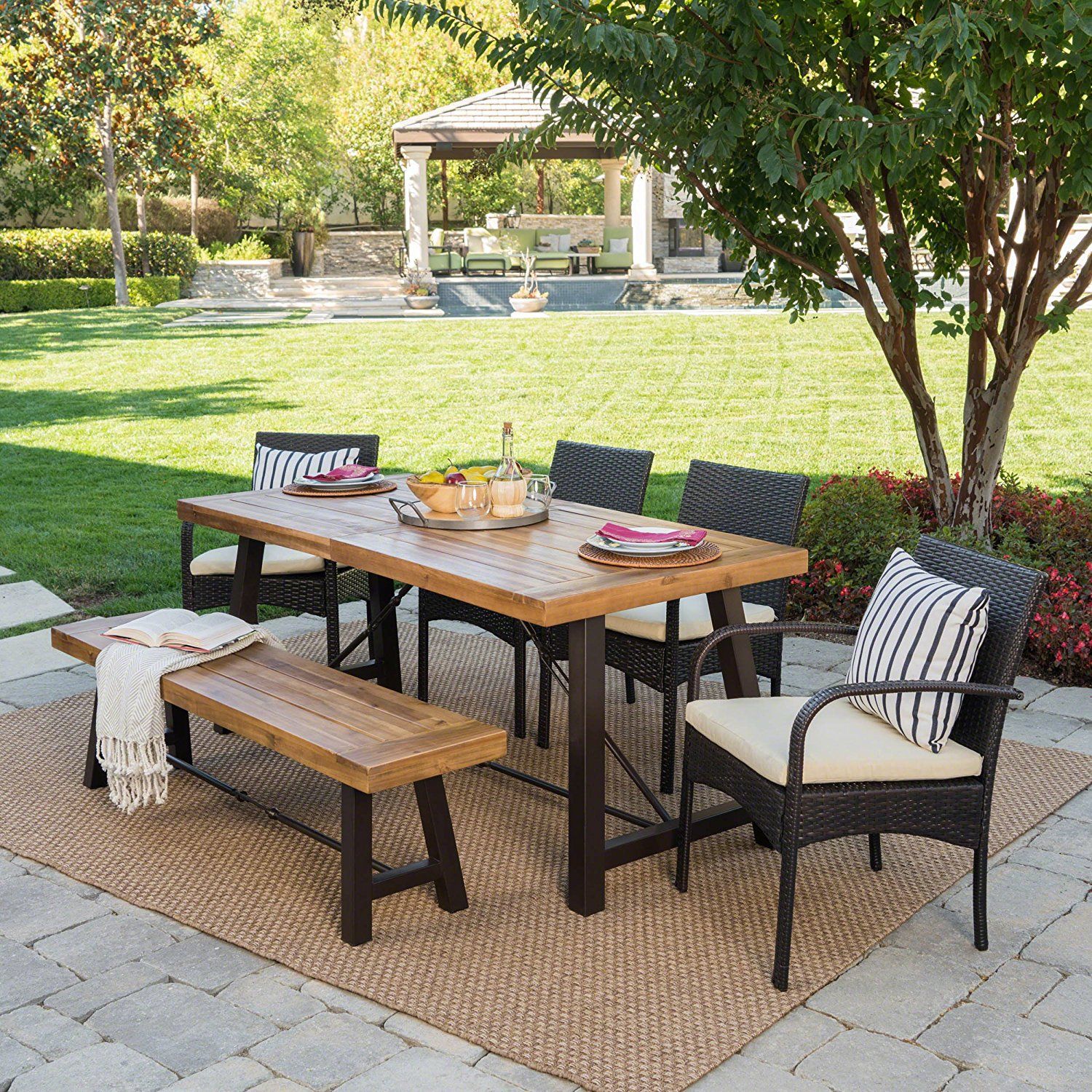 Luxury Furniture Review: Belham Outdoor 6 Piece Teak Finished Acacia With Regard To Teak Wicker Outdoor Dining Sets (View 9 of 15)