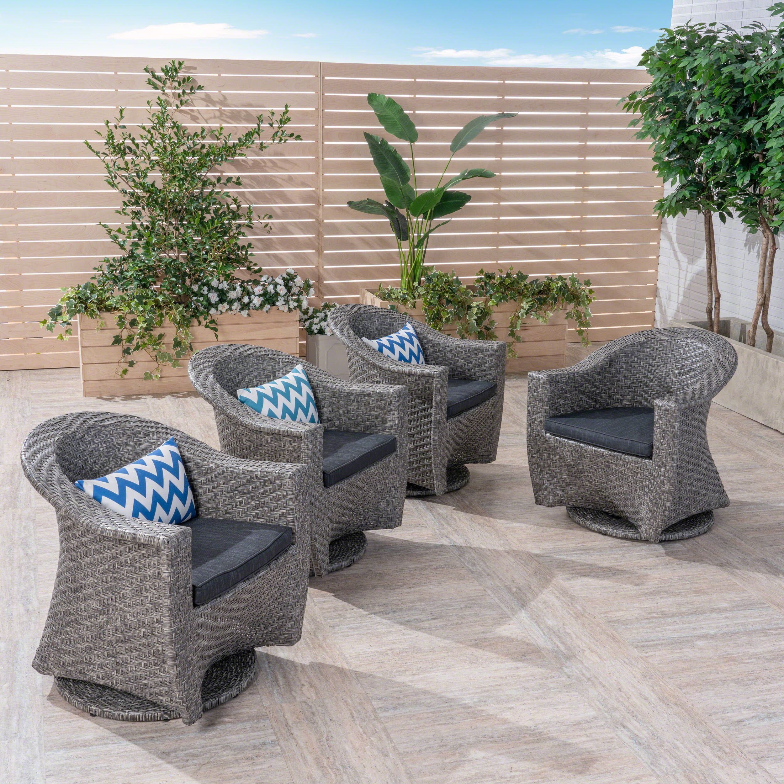 Mackenzie Outdoor Swivel Wicker Chairs With Cushions, Set Of 4, Mixed Inside Rattan Wicker Outdoor Seating Sets (View 2 of 15)