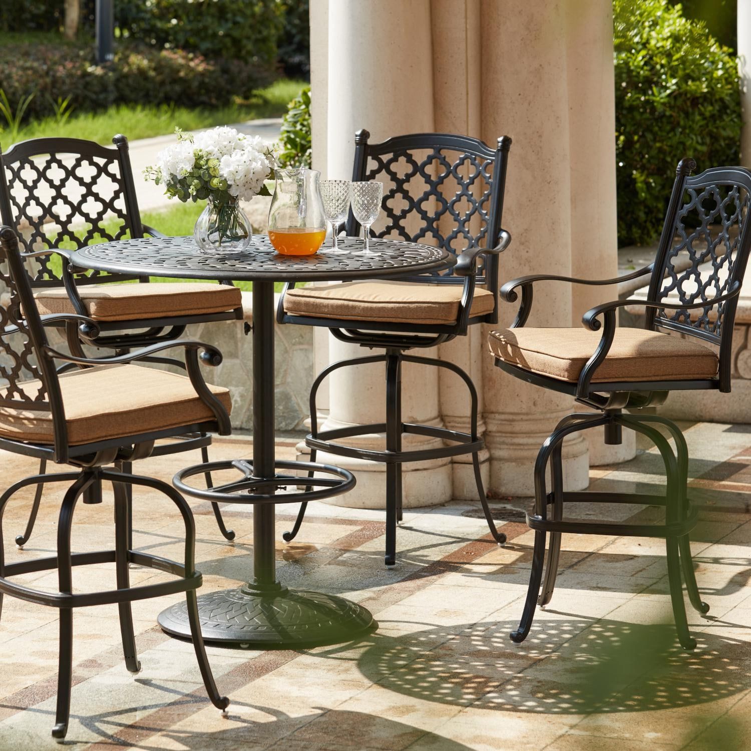 Madison 5 Piece Cast Aluminum Patio Bar Set W/ 42 Inch Round Table With 5 Piece Patio Sets (View 3 of 15)