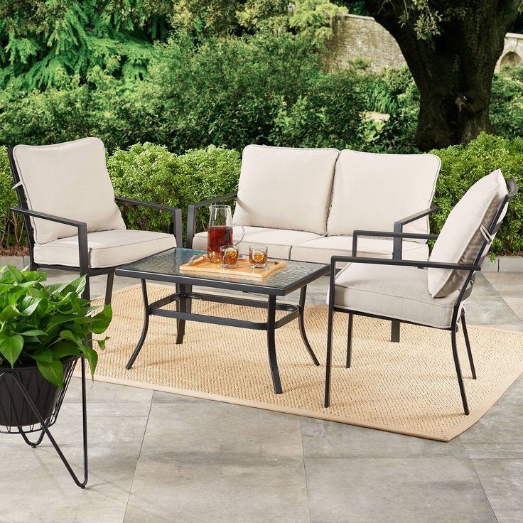 Mainstays Richmond Hills 4 Piece Patio Loveseat Set With Gray Cushions Intended For 4 Piece Outdoor Patio Sets (View 6 of 15)