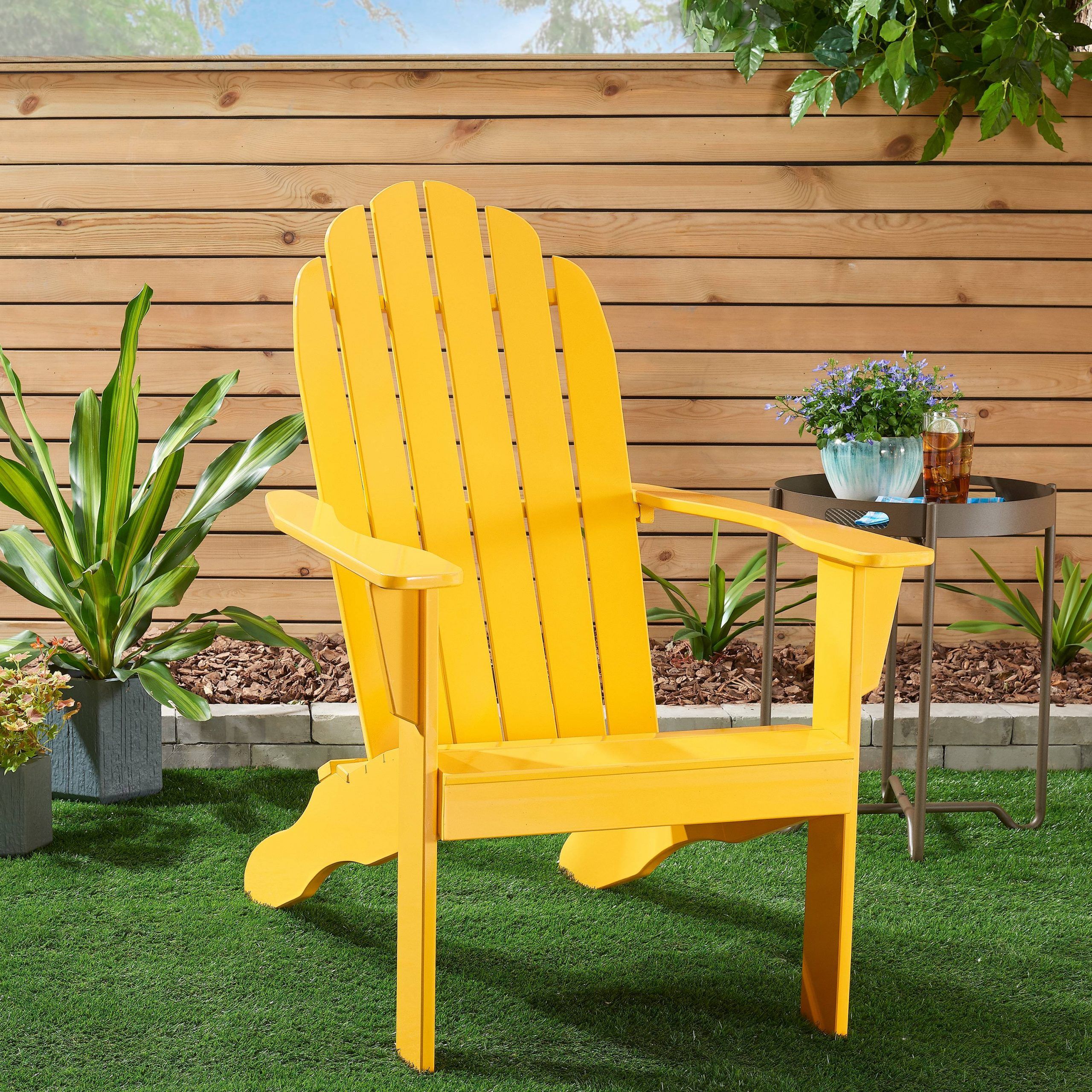 Mainstays Wooden Outdoor Adirondack Chair, Yellow Finish, Solid Throughout Wood Outdoor Armchair Sets (View 2 of 15)