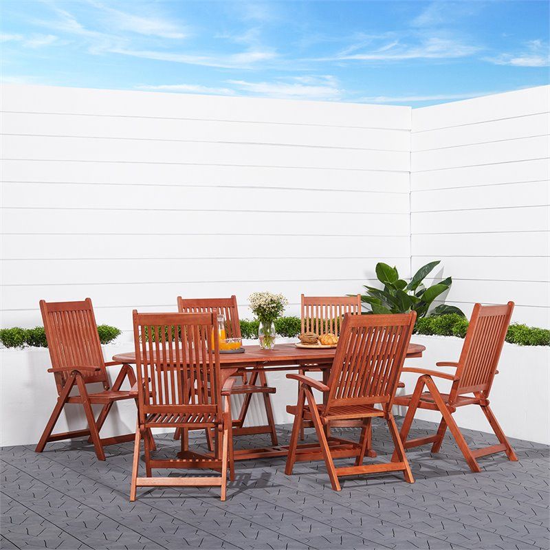 Malibu Outdoor 7 Piece Wood Patio Dining Set With Extension Table And Intended For Extendable 7 Piece Patio Dining Sets (View 8 of 15)
