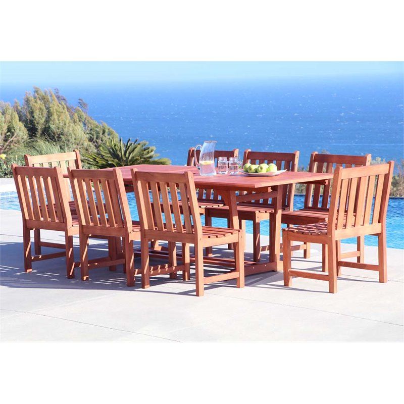 Malibu Outdoor 9 Piece Wood Patio Dining Set With Extension Table For 9 Piece Extendable Patio Dining Sets (View 9 of 15)