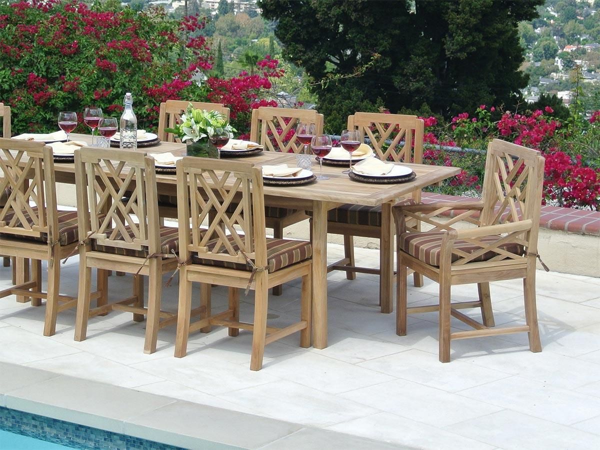 Malibu Outdoor Teak 9 Piece Dining Set With Cushion With Regard To 9 Piece Patio Dining Sets (View 8 of 15)