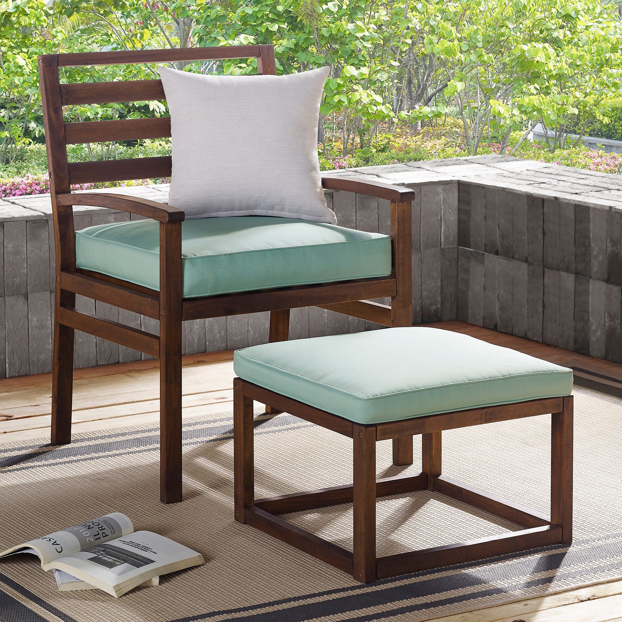 Manor Park Acacia Wood Outdoor Patio Chair & Pull Out Ottoman – Dark Pertaining To Dark Wood Outdoor Chairs (View 12 of 15)