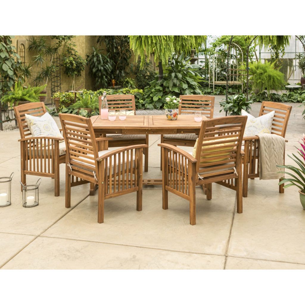 Manor Park Outdoor Patio 7 Piece Dining Set With Extendable Table For Within Extendable Patio Dining Set (View 15 of 15)