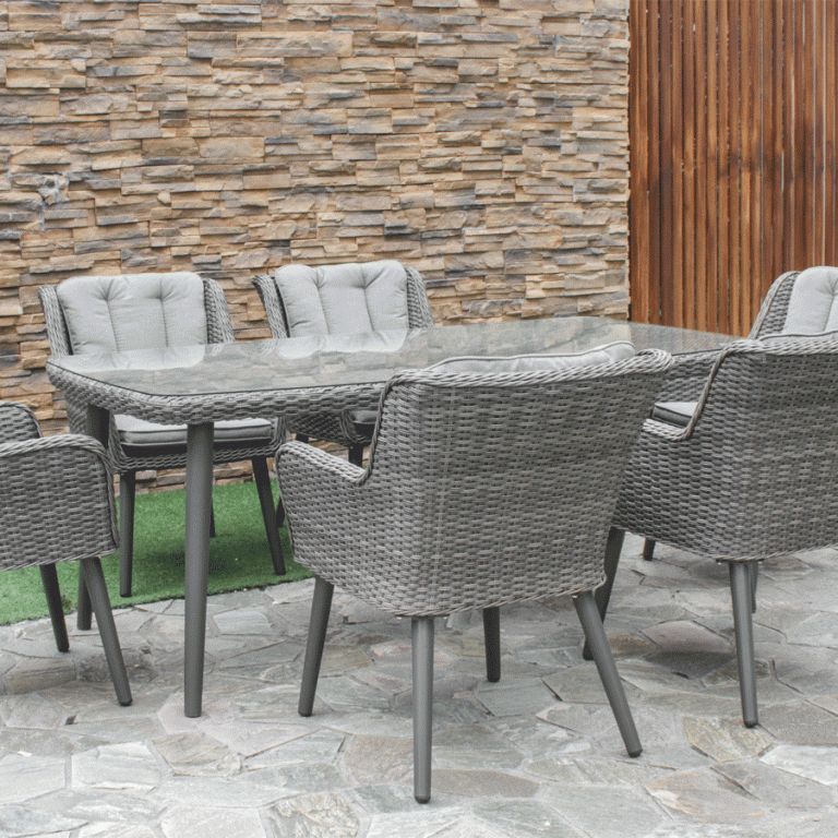 Maze Rattan Florence 6 Seater Dining Set Inside Gray Wicker Round Patio Dining Sets (View 15 of 15)