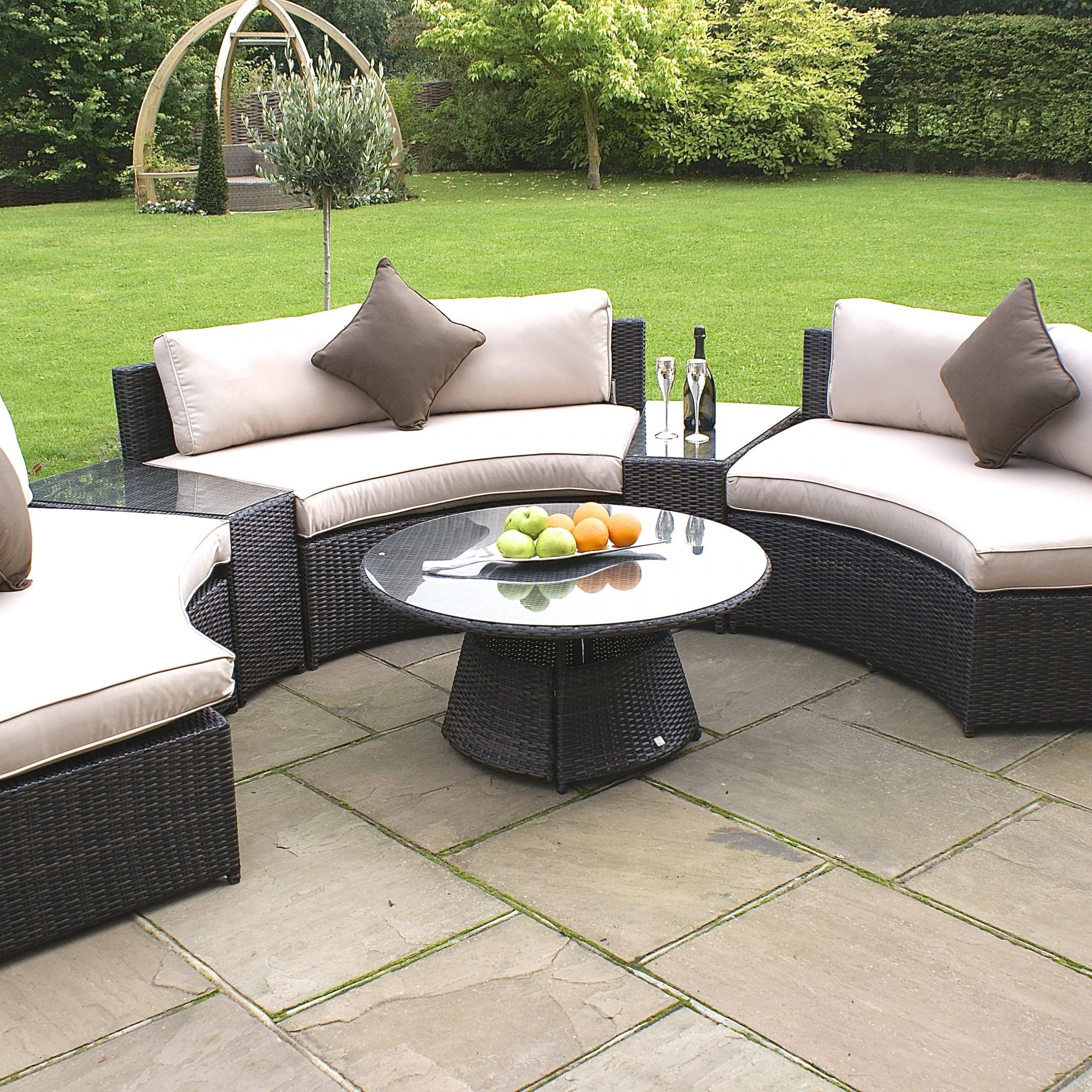Maze Rattan Half Moon Sofa Set | Rattan Furniture Fairy Throughout Fabric Outdoor Middle Chair Sets (View 2 of 15)