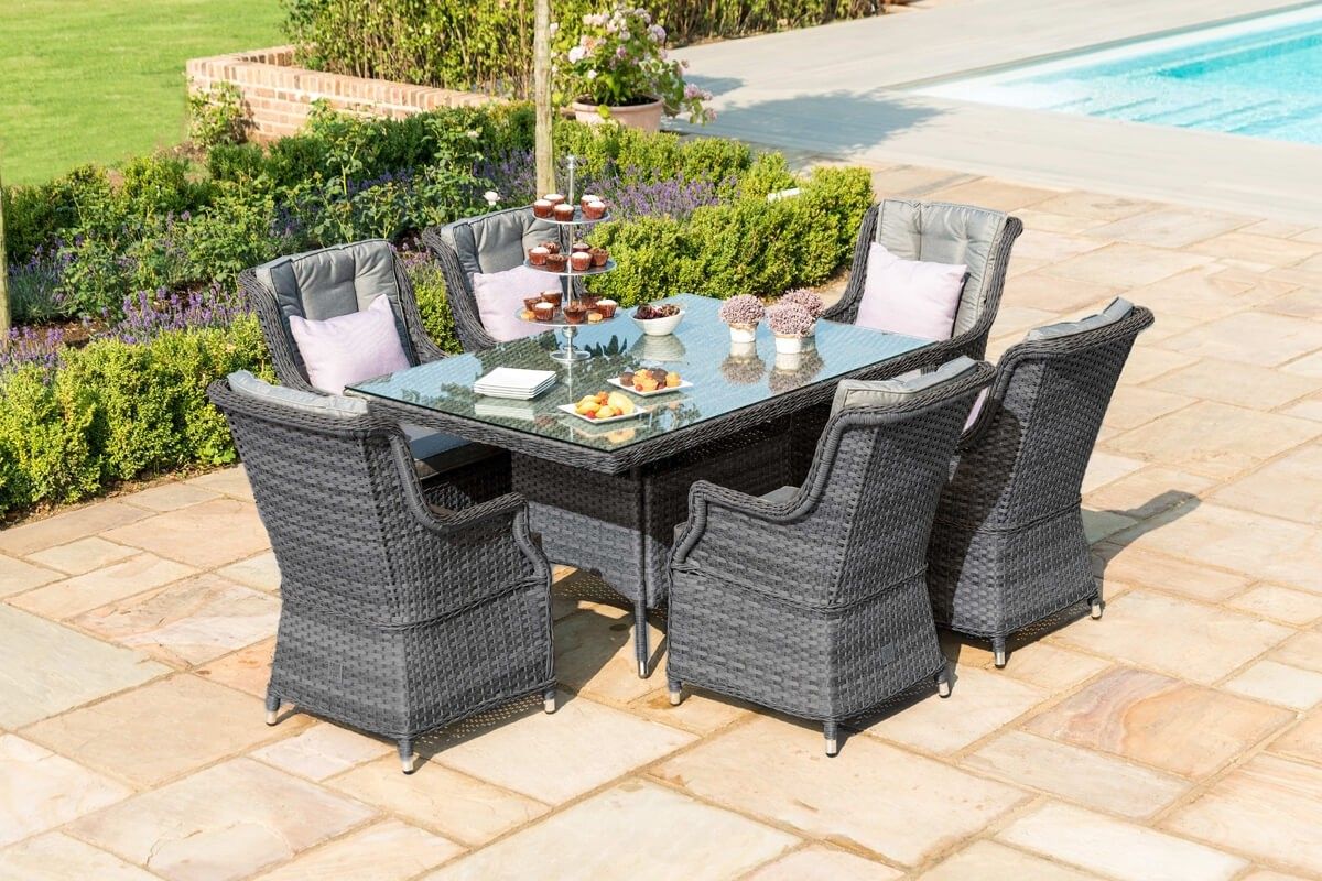 Maze Rattan New Victoria 6 Seat Rectangular Dining Set | Patio Furniture Within Rectangular Outdoor Patio Dining Sets (View 1 of 15)