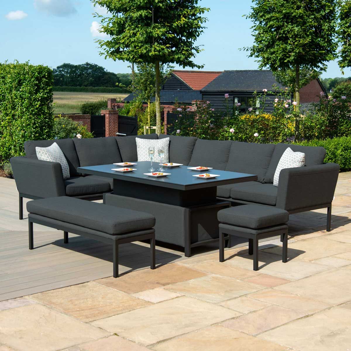 Maze Rattan Pulse Rectangular Corner Dining Set With Rising Table In Large Rectangular Patio Dining Sets (View 11 of 15)