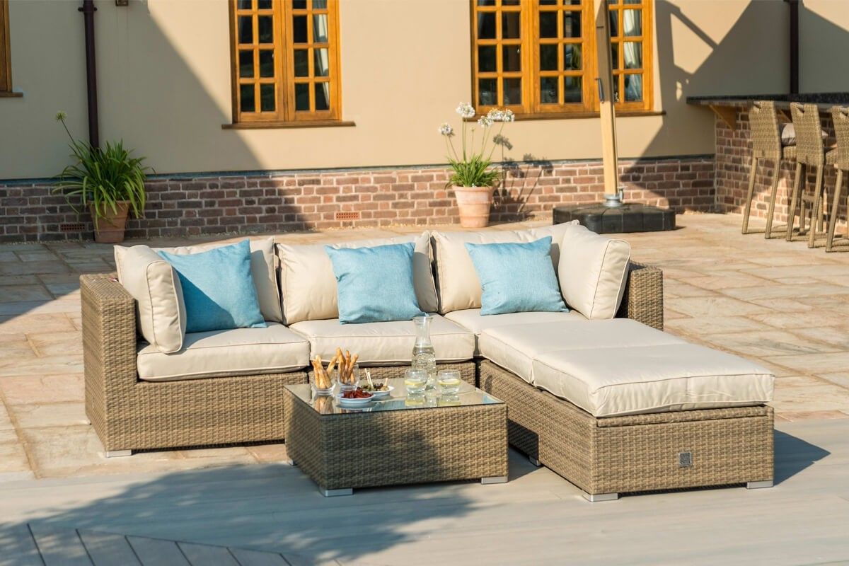 Maze Rattan Rio Garden Corner Sofa Set | Rattan Furniture Fairy In Fabric Outdoor Middle Chair Sets (View 1 of 15)