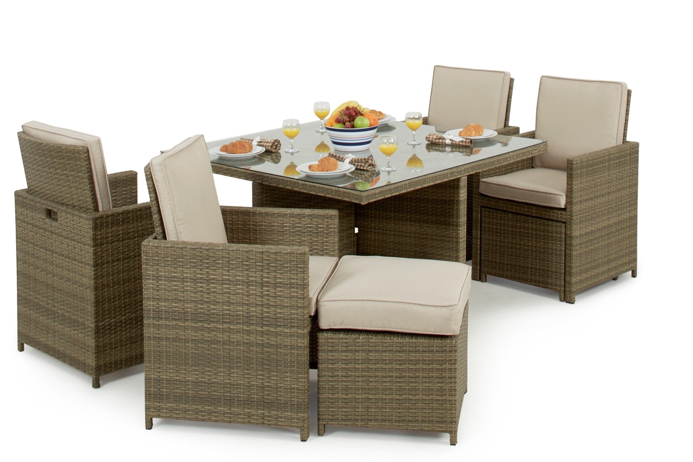 Maze Rattan Tuscany 4 Seat Cube Garden Furniture Set | Rattan Furniture Throughout 5 Piece 4 Seat Outdoor Patio Sets (View 1 of 15)