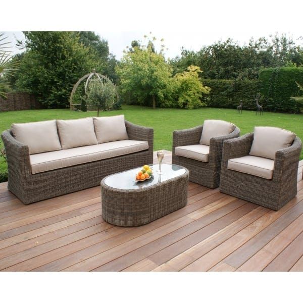 Maze Rattan Winchester 3 Seat Sofa Set Pertaining To 4 Piece 3 Seat Outdoor Patio Sets (View 15 of 15)