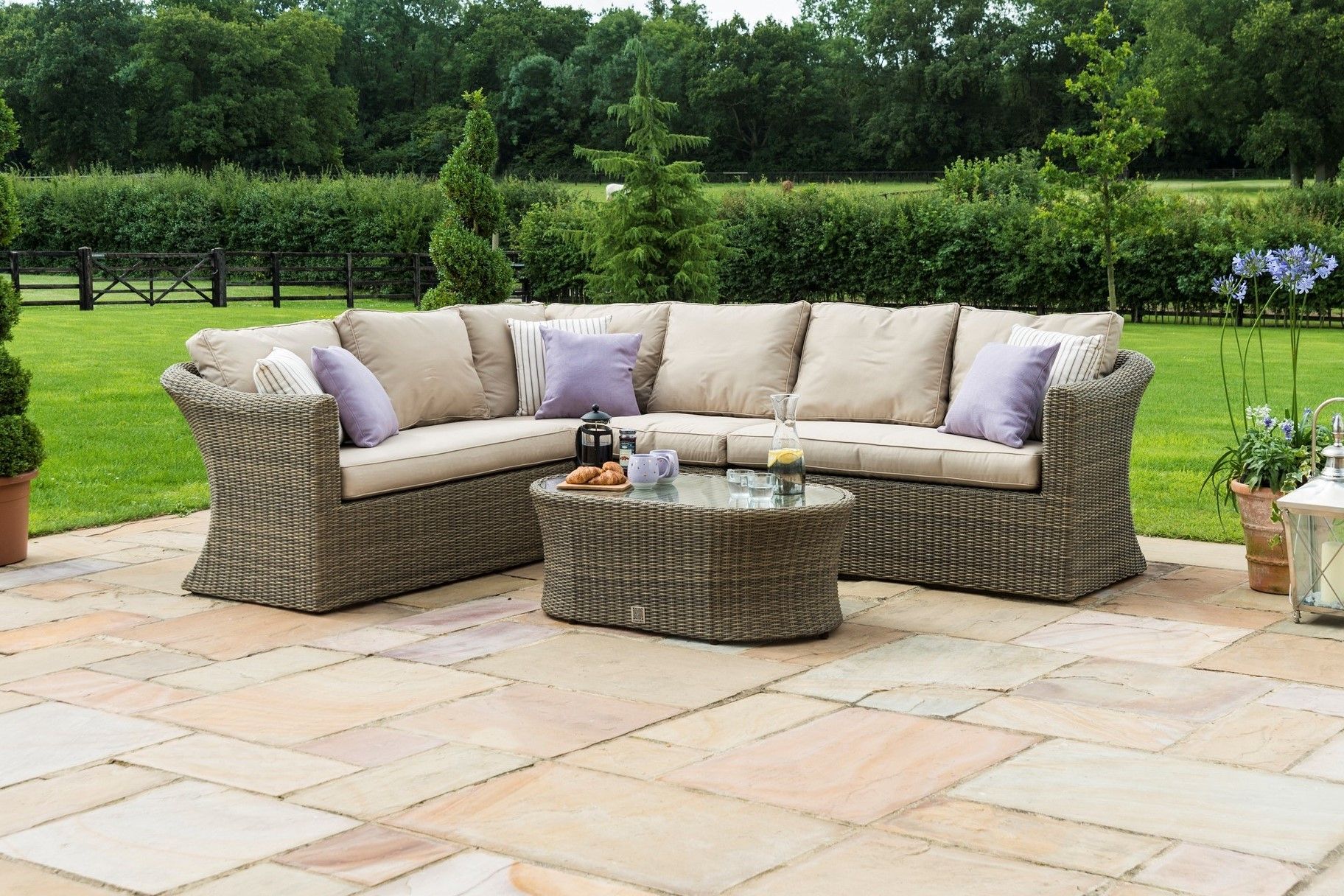 Maze Rattan Winchester Large Deluxe Corner Sofa Set | Garden Furniture Throughout Fabric Outdoor Middle Chair Sets (View 3 of 15)