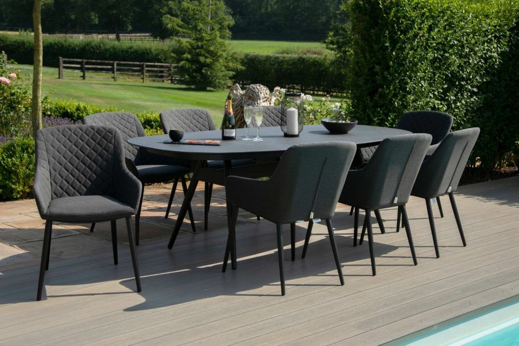 Maze Rattan – Zest 8 Seat Oval Dining Set – Charcoal – Ls Living Throughout Charcoal Fabric Patio Chair And Side Table (View 7 of 15)