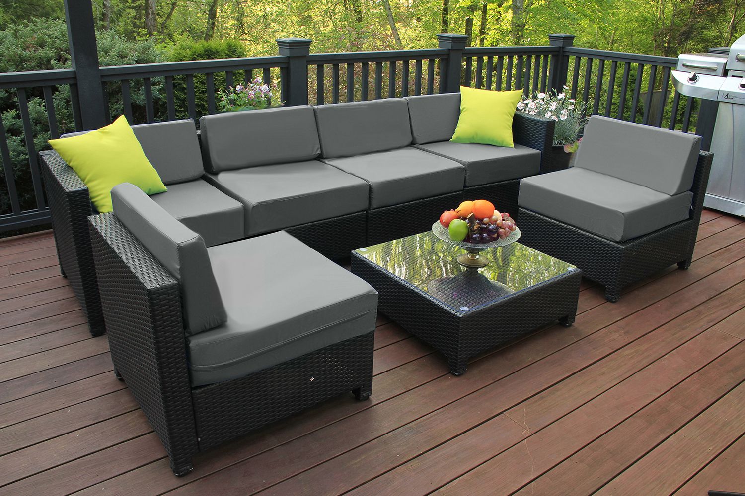 Mcombo Aluminum Outdoor Patio Furniture Sectional Set Black Wicker Sofa With Dark Brown Patio Chairs With Cushions (View 8 of 15)