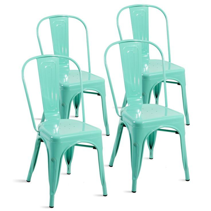 Merax Set Of 4 Metal Chairs Stackable Dining Room Chairs For Indoor Intended For Green Steel Indoor Outdoor Armchair Sets (View 8 of 15)