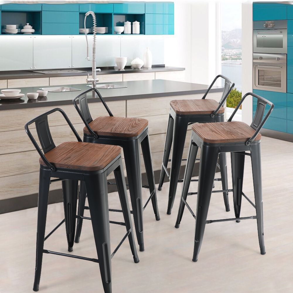 Mf Studio 24 Inch Metal Bar Stools With Removable Backres, Dining In Bar Tables With 4 Counter Stools (View 5 of 15)